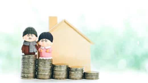 Retirement Planning Concept Of Miniature Old Couple People Figure Standing On Coin Stack