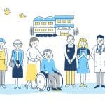 Grand-père en fauteuil roulant, personnel de soins de longue durée, établissement de soins de longue durée