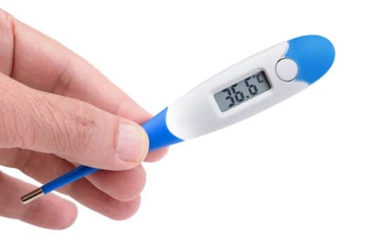 Hand With Medical Thermometer Isolated.