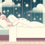 dessin femme senior dans un lit avec point d acupuncture