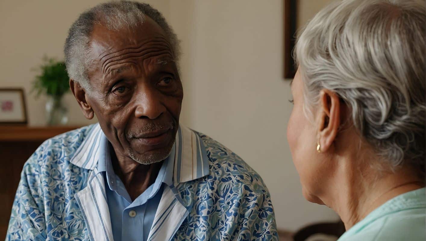 homme qui parle a une femme en maison de retraite
